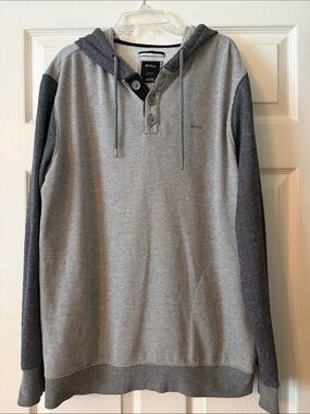 RVCA Men’s Light Gray and Dark Gray Two-Tone Hooded Pullover